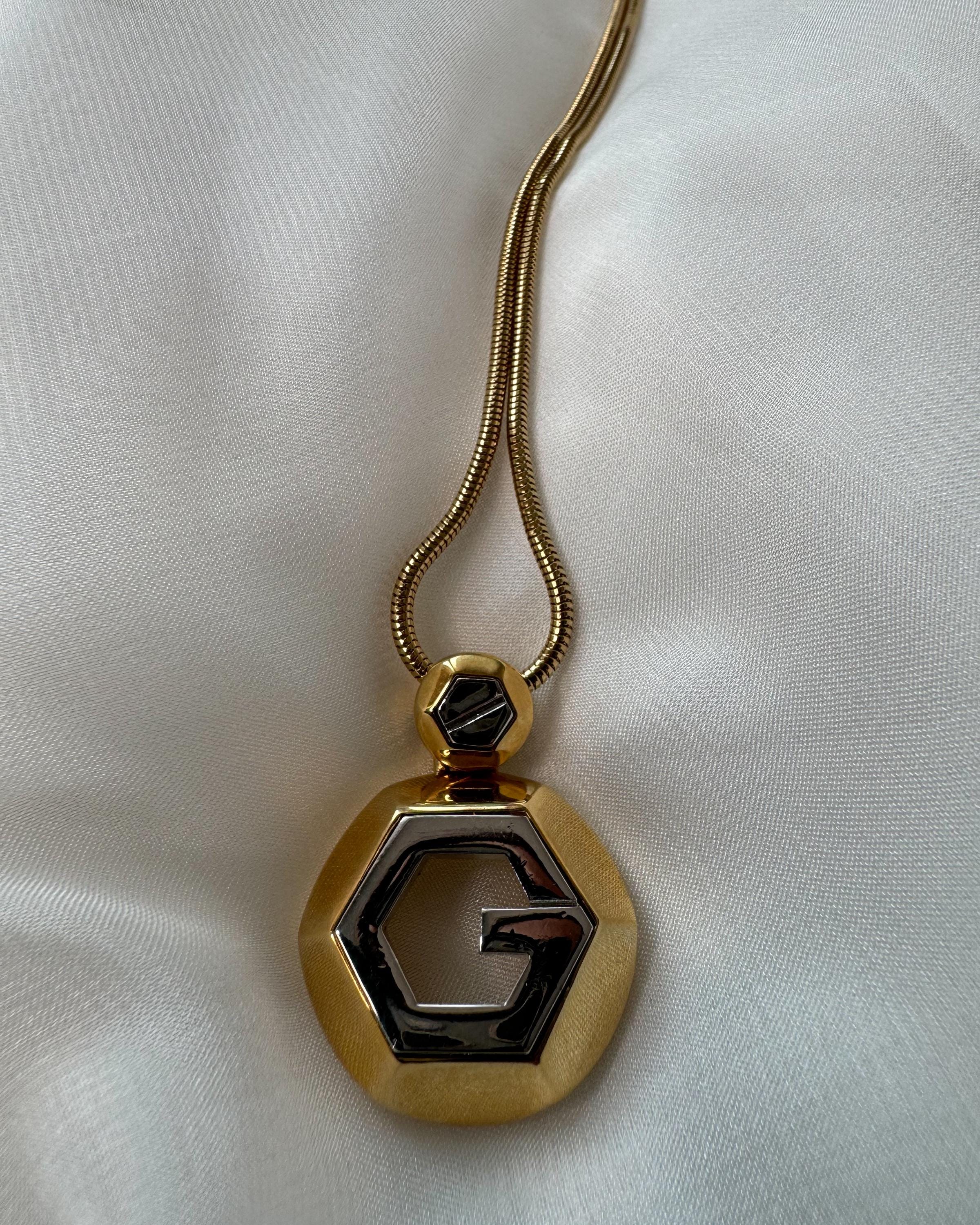 Givenchy Vintage Signed Gold Silver Screw G Logo Necklace