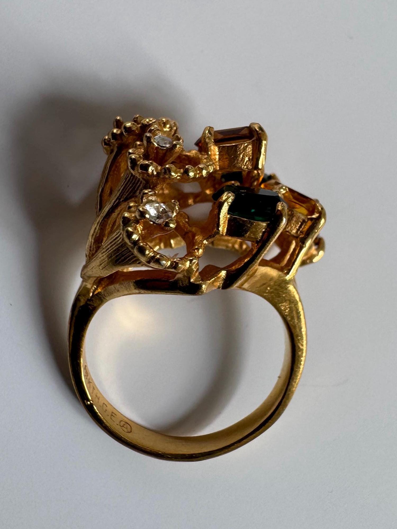 Vintage Karatclad 18k HGE Gold-Plated Statement Cocktail Multi Color Ring
