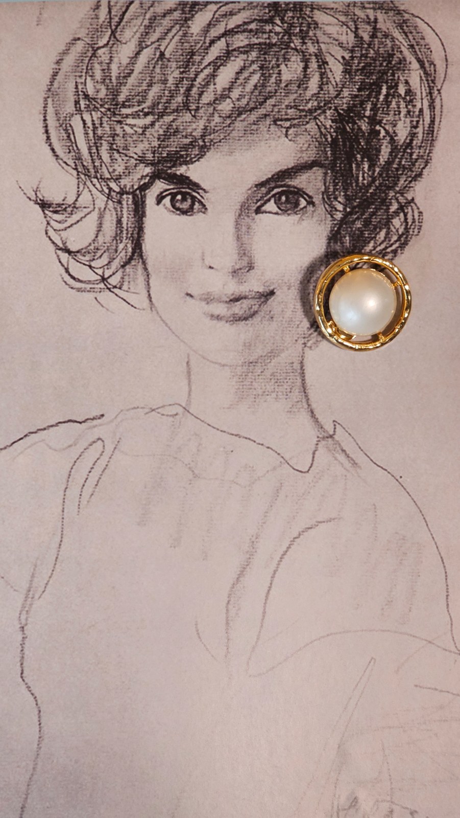 Vintage Les Bernard Signed Faux Pearl Gold-Tone Open Circle Halo Stud Earrings — 1970s–1980s Designer Costume Jewelry view 3