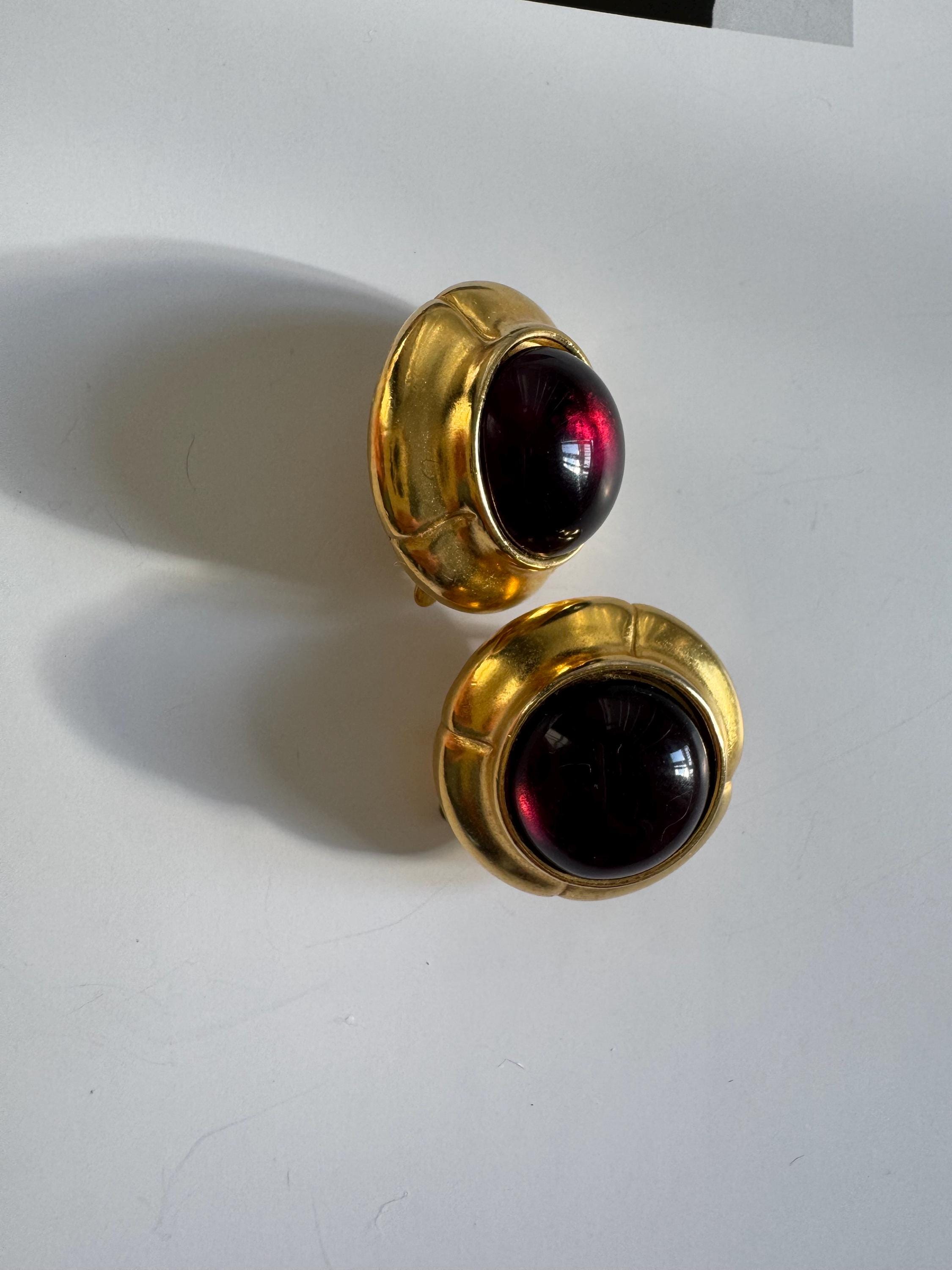Vintage Statement Ruby Cabochon Clip-On Earrings